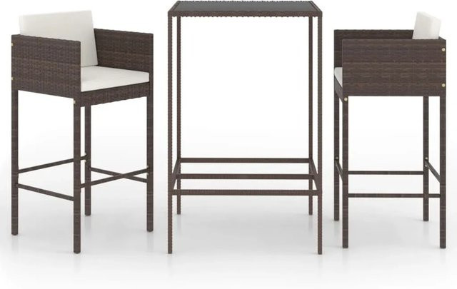 vidaXL 3-tlg Gartenbar-Set Modell 6 aus Poly Rattan in Braun mit Kissen, Stahl und Hartglas - Bild 1