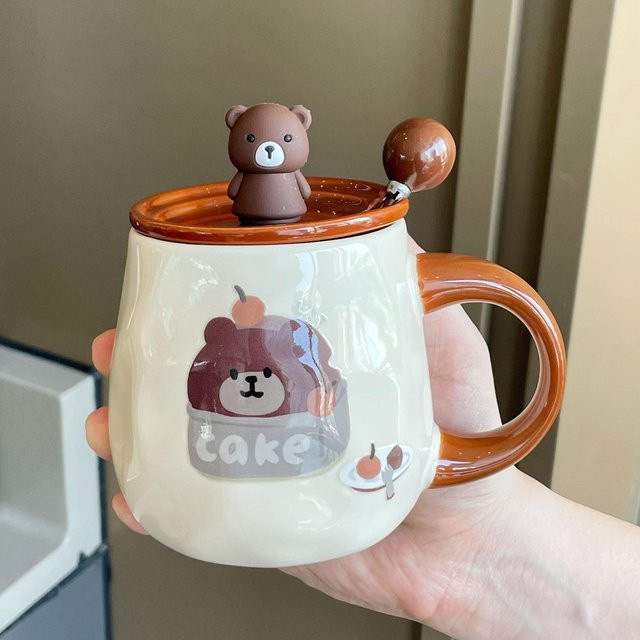 Niedlicher Keramikbecher mit Deckel in Mehrfarbig, Kreative Kaffeetasse für Erwachsene, 450 ml - Bild 1