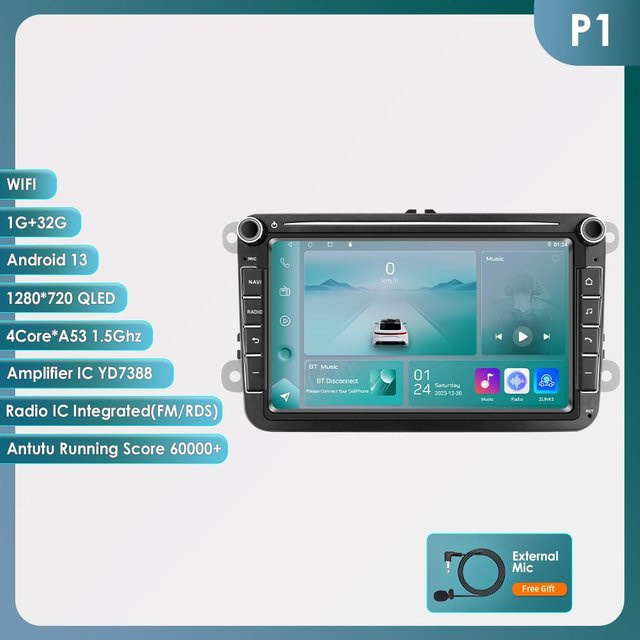 Ossuret 8 Zoll 2 DIN Multimedia-Player Android 13 Autoradio mit GPS und Carplay für Volkswagen Golf 5 Transporter VW Passat B6 Polo Jetta Skoda Seat in Schwarz - Bild 1