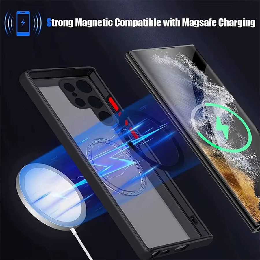 Stoßfeste magnetische Schutzhülle für Samsung Galaxy S25 S24 S23 S22 Ultra S21 Plus und Note 20 Ultra mit MagSafe Kompatibilität in Schwarz Matt - Bild 2