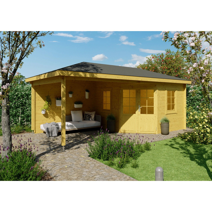 Fjordholz Gartenhaus Evelyn 3C 5-Eck aus imprägnierter Kiefer in Braun mit Fenstern und Schloss - Bild 2