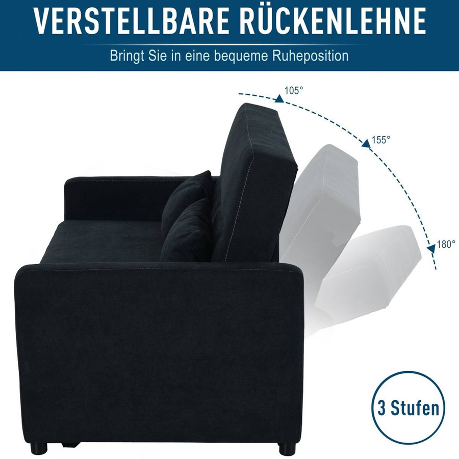 HOMCOM Schlafsofa 2-Sitzer mit Bettfunktion in Schwarz aus Samtoptik, B/H/T: 148 x 89 x 82 cm - Bild 5