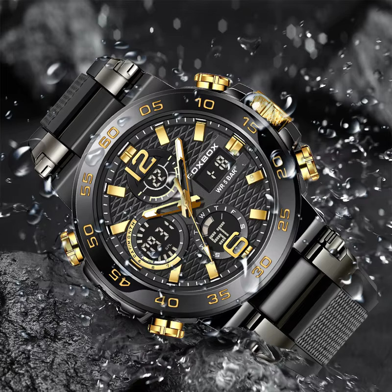 FOXBOX Armbanduhr, Digitaluhr, Quarz, Edelstahl, Schwarz, Herren - Bild 3