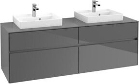 V&B Waschtischunterschrank Collaro mit LED für 2 Waschbecken, Farbe Grau glänzend, B/T/H: 160 x 54,8 x 50 cm - Bild 1