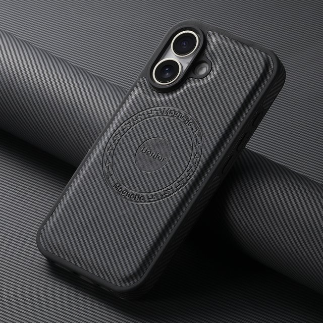 Denior Magsafe Magnetische Kabellose Lade-Telefonhülle aus Kohlefaser für iPhone 17 16 15 14 13 Air Plus ProMax in Schwarz und Blau - Bild 1