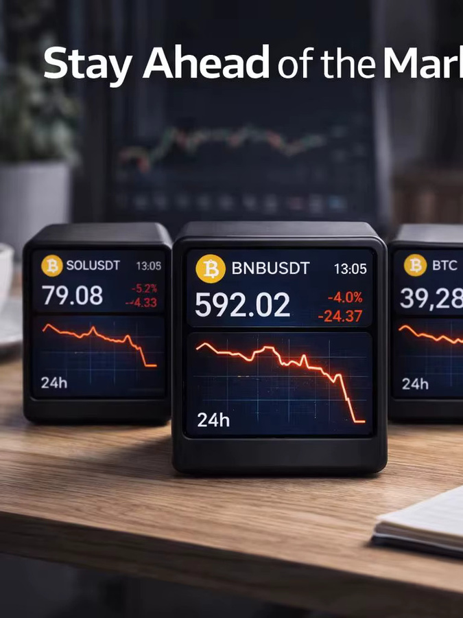 GeekMagic Echtzeit-Krypto-Preisanzeige mit WLAN für Bitcoin und Ethereum, Mini-Markt-Monitor in Schwarz - Bild 3