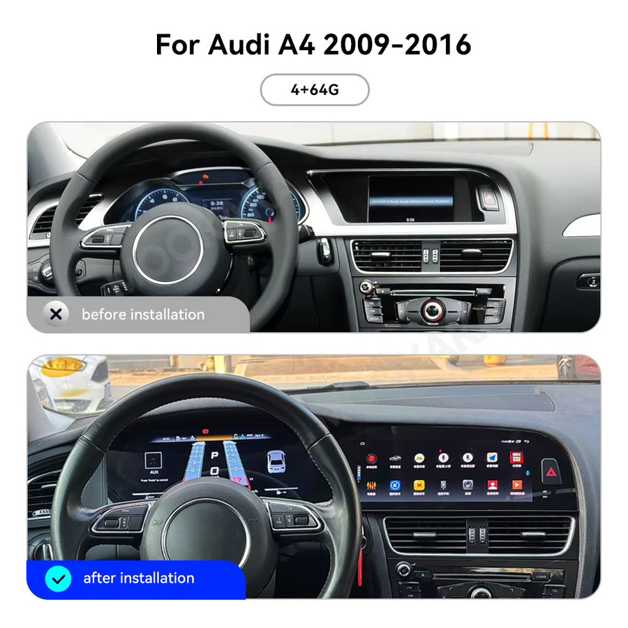 MOOKAKA Dual-Screen Android 15 Autoradio mit GPS-Navigation und CarPlay für Audi A4 A5 2009 - 2016, 10,25 Zoll + 12,3 Zoll, Schwarz - Bild 2