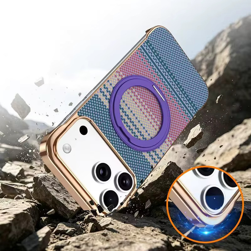 Apple MagSafe Handyhülle mit magnetischer Drehhalterung und geflochtenem 360-Grad-Zopfdesign für iPhone 13 bis iPhone 17 Pro Max in Silver und Multicolour - Bild 3