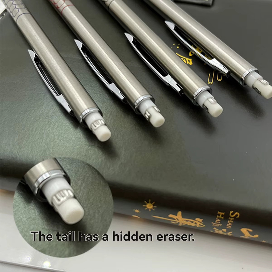 Metall-Druckbleistift Set in Silber mit Radiergummi und HB Graphitminen für Skizzen und Zeichnungen - Bild 2