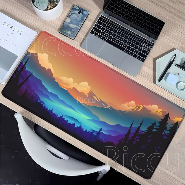 Riccu XXL Gaming Mauspad mit Landschaftsdesign in Multicolour, rutschfeste Schreibtischunterlage mit HD-Druck, B/T: 90 x 40 cm - Bild 1
