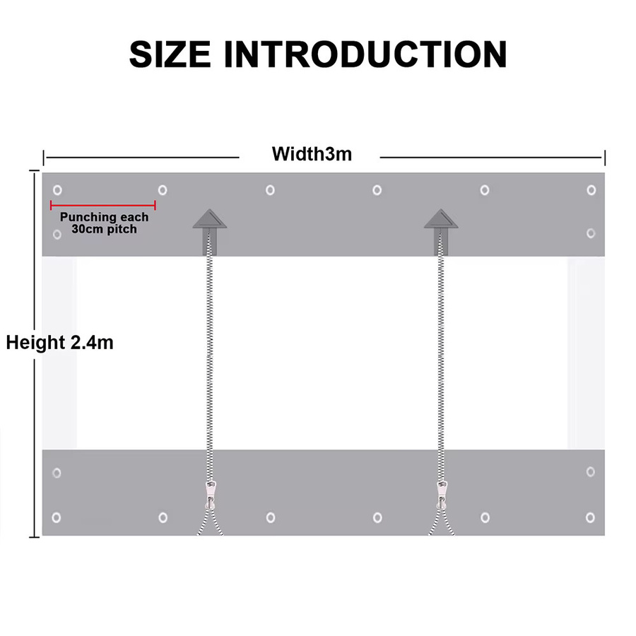 Wasserdichte Vinyl-Vorhänge mit Reißverschluss und Ösen, transparente PVC-Plane für Veranda, Pergola und Pavillon, Grau - Bild 6