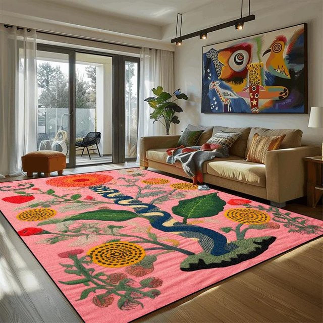 Karpetti Wohnzimmerteppich mit abstraktem Vintage-Blumendekor in Pink, rutschfest und waschbar, B x T: 200 x 230 cm - Bild 1