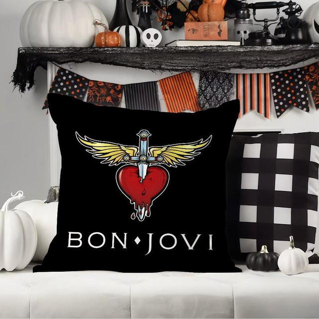 Dekorativer Kissenbezug JMG Clothing Rockband Bon Jovi in Schwarz, B/T/H: 40 x 40 x 0 cm - Bild 1