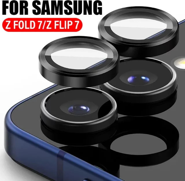 Samsung Galaxy Z Flip/Fold 7 Kamera Schutz Film aus gehärtetem 9H HD Glas mit Metall Ring in Schwarz - Bild 1
