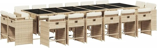 vidaXL 17-tlg Garten-Essgruppe aus Poly-Rattan mit Kissen in Beige und Cremeweiß - Bild 1