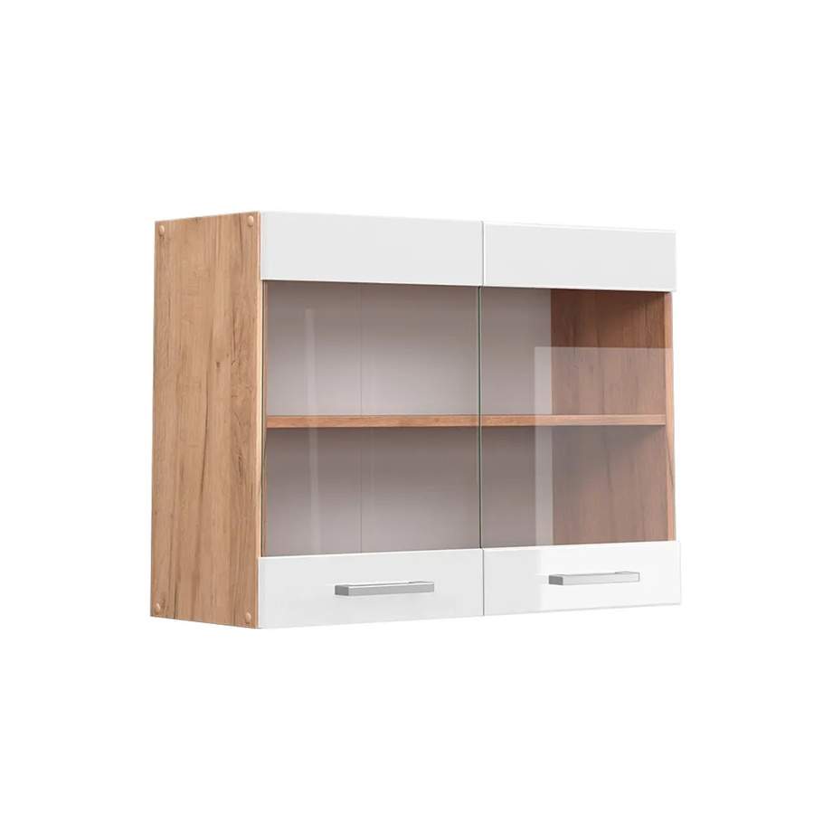 Vicco Küchenglasschrank R-Line Glashängeschrank Weiß Hochglanz und Goldkraft Eiche, B/T/H: 80 x 31 x 60 cm - Bild 2