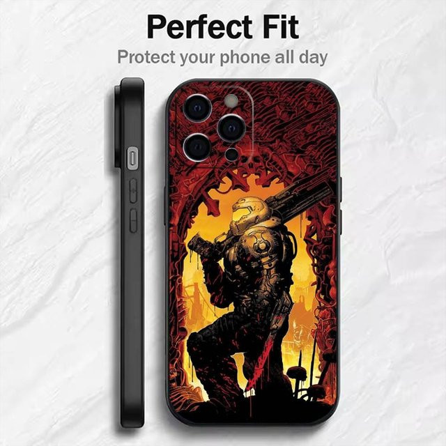 Spiel D-DOOM bedruckte Handyhülle aus weichem Silikon für iPhone 17, 16, 15, 14, 13, 12 Plus und Max in Schwarz und Multicolour - Bild 1