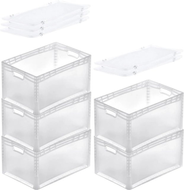 PROREGAL SuperSparSet 5x Transparente Eurobehälter LightLine mit Offenem Griff und Auflagedeckel, H x B x T: 32 x 40 x 60 cm, 66 Liter - Bild 1