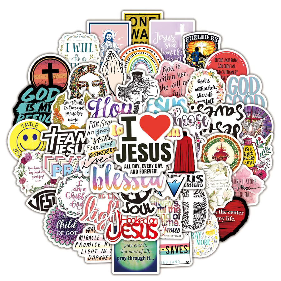 Charile Cartoon Jesus Bibel Aufkleber Set mit religiösen Sprüchen in Mehrfarben zur Dekoration von Telefonhüllen, Gepäck und Kühlschränken - Bild 2