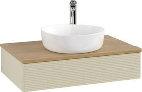 V&B Waschtischunterschrank Antao mit Frontstruktur in Grau und Eiche Honig, B/T/H: 80 x 50 x 19 cm - Bild 1
