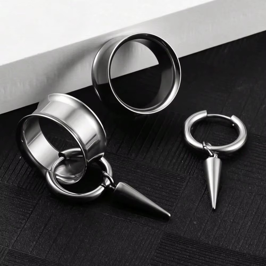 BGjingshuai Ohrclip-Tunnel-Plug, Edelstahl, Silber, 2 Stück - Bild 2