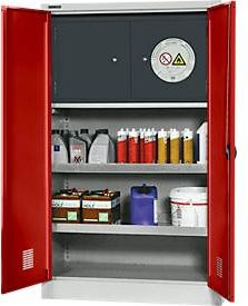 Schäfer Shop Select Gefahrstoffschrank mit Sicherheitsfach Typ 30 und 2 Auffangwannen inkl. 11 Liter WHG-Wanne, Farbe: lichtgrau/rubinrot, B/T/H: 95,0 x 50,0 x 158,5 cm - Bild 1