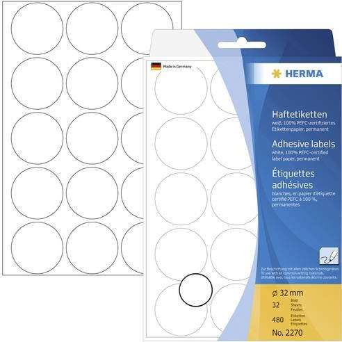 Herma Markierungspunkte 2270 Etiketten Weiß, Ø 32 mm, 480 Stück, permanent haftendes FSC-Papier - Bild 1