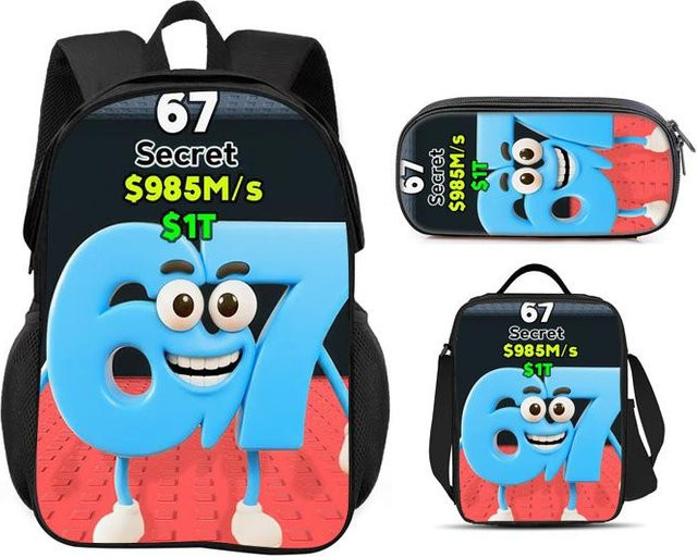 3-teiliges Set aus Rucksack, Federmäppchen und Kühlpack von Fancy Style Studio mit Cartoon-Print in Multicolour - Bild 1