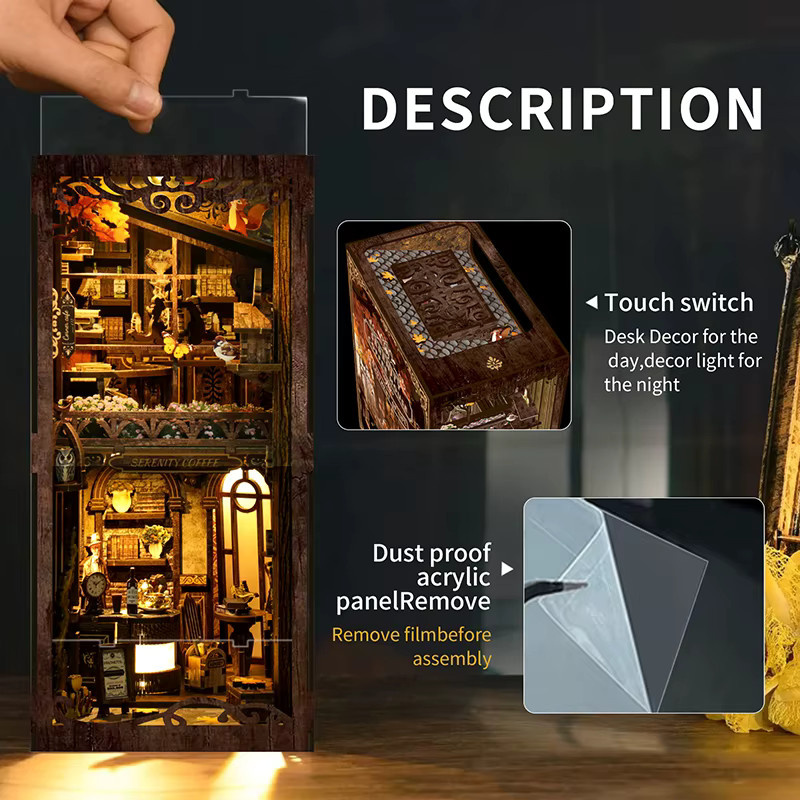 DIY Buch Nook Kit zuuton Miniatur Holz Puppenhaus 3D Puzzle Montage Modell Gebäude mit Licht als Bücherregal Einsatz Dekoration - Bild 2