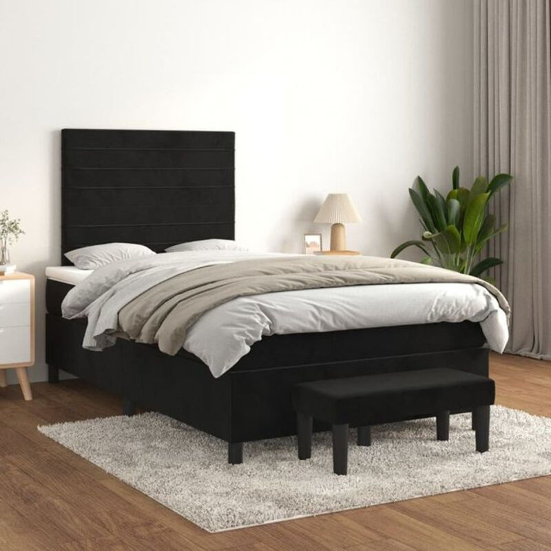 Vidaxl Boxspringbett mit Matratze in Schwarz aus Samt, B/B/H: 120 x 200 x 118 cm - Bild 1