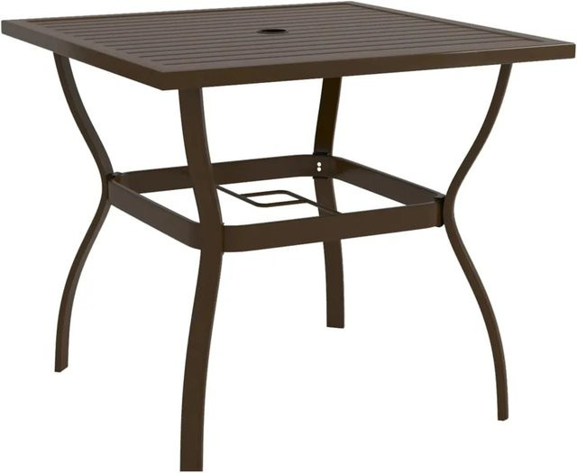 vidaXL Gartentisch aus pulverbeschichtetem Stahl in Braun im Industriestil mit Lattendesign, B/T/H: 81,5 x 81,5 x 72 cm - Bild 1