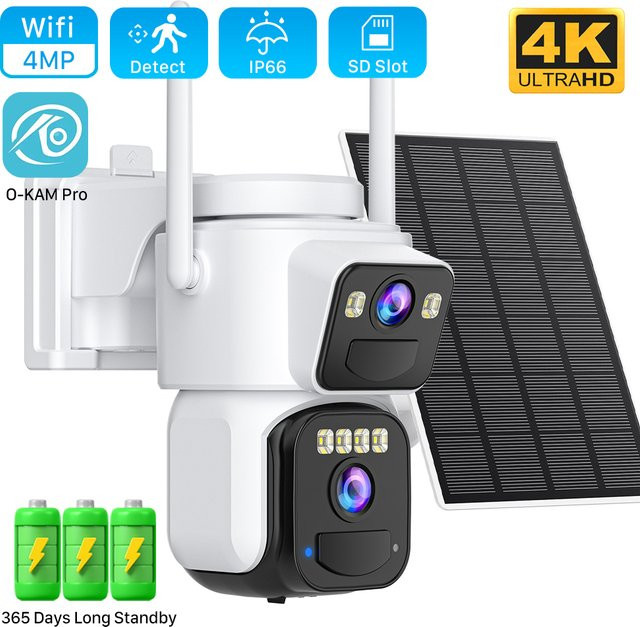 ANBIUX 8MP Dual Lens Solar WIFI Überwachungskamera mit Sonnenkollektor, Farbnachtsicht und PIR Bewegungserkennung, Outdoor IP Kamera in Weiß - Bild 1