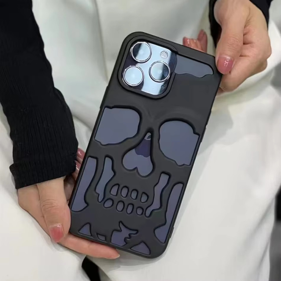 NMEGOU Handyhülle mit Skelett-Schädel Design für iPhone 12 bis 17 Pro Max Plus, stoßfest und matt, Schwarz - Bild 3