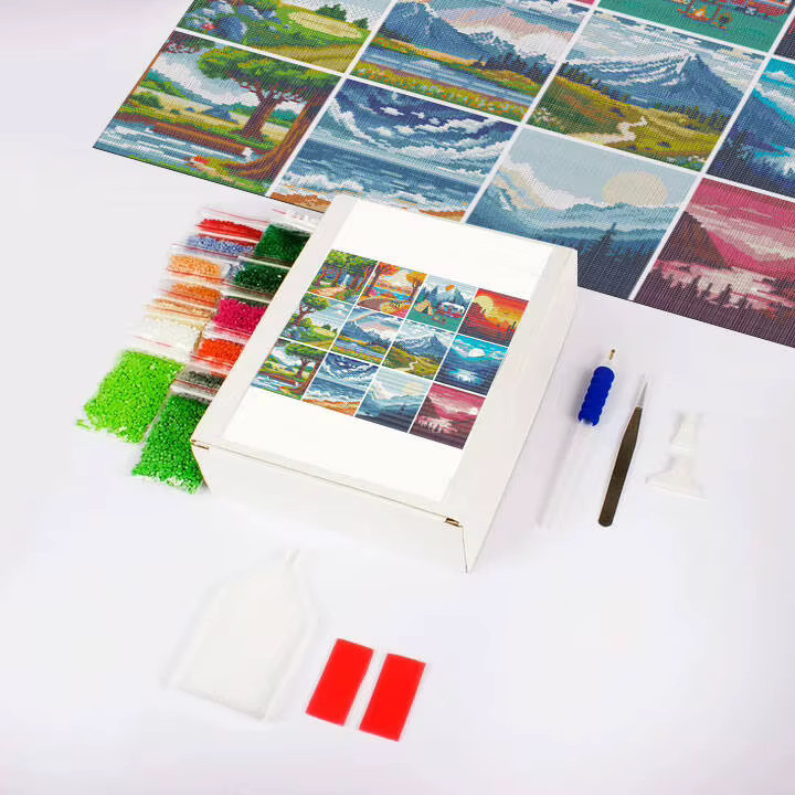 Huacan 12er Set Landschaft Mini Diamantmalerei mit 5D runden Mosaiksteinen im Sonnenuntergang und Meer Design in Multicolour - Bild 2