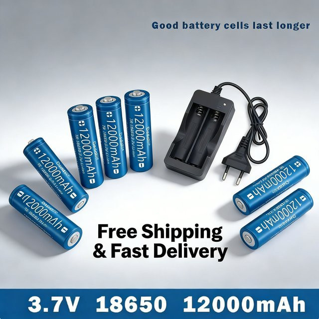 Koonenda 18650 Li-Ion Akku Set mit Ladegerät, 12000 mAh, 3,7 V, Blau - Bild 1