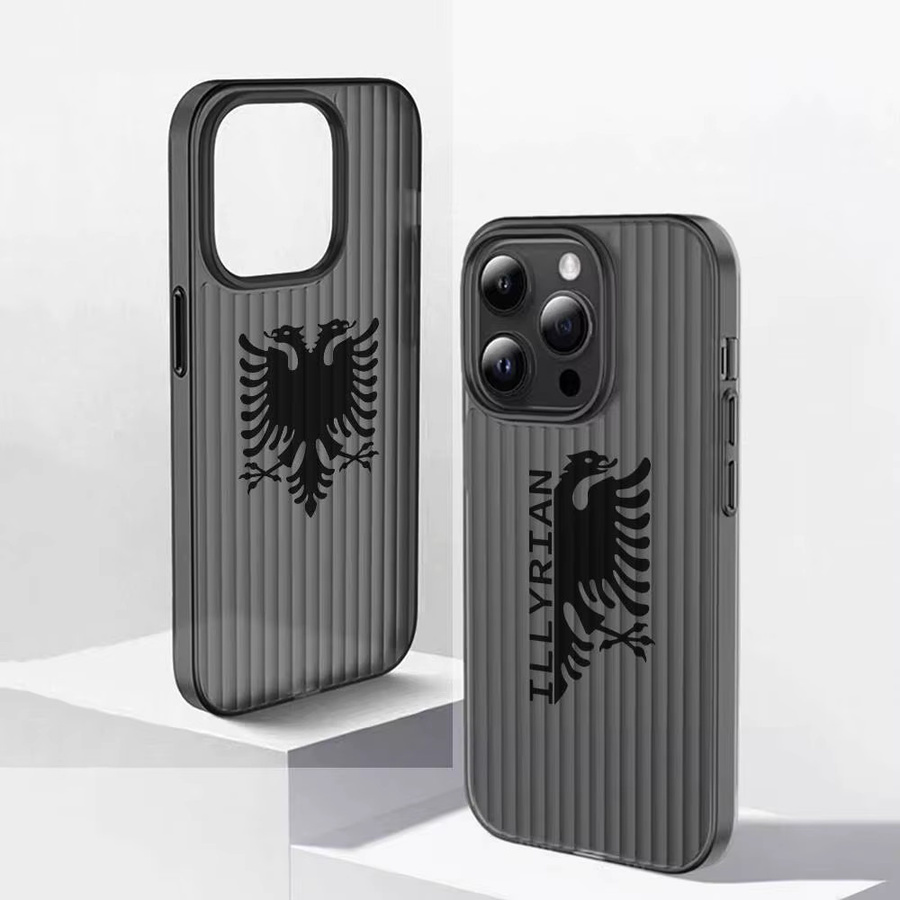 Albanische Flaggen-Karten Handyhülle für Apple iPhone 11 bis 17 Pro Max Plus, Stoßfeste Rückseite in Grau - Bild 2