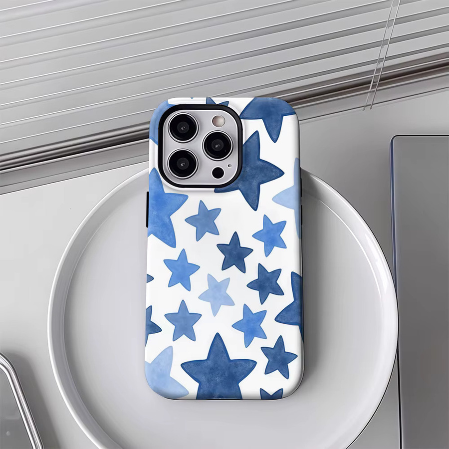 Potdemiel Handyhülle Blue Starry für iPhone 17 16 15 14 13 12 Pro Max Plus mit doppelschichtiger Rückseite in Blau - Bild 4
