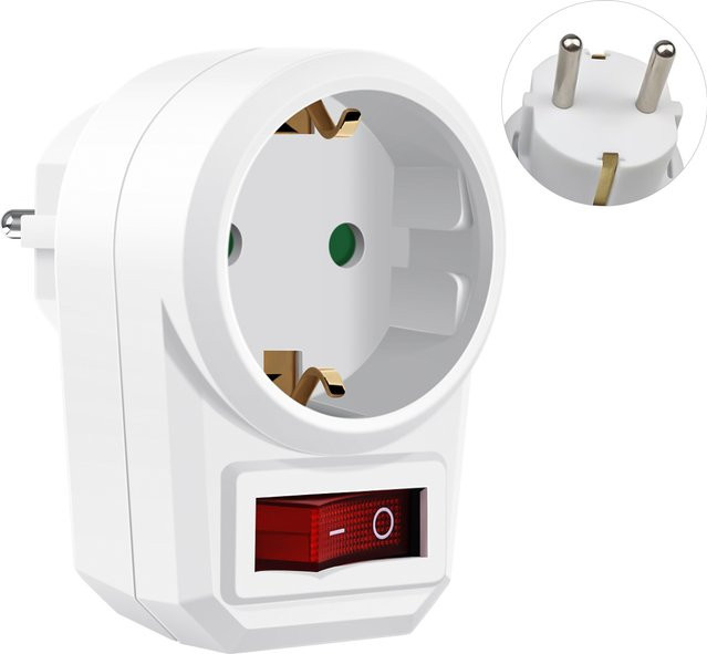 HITRENDS Steckdose Adapter mit EIN/AUS Schalter, Europäischer Standard, 16A 250V, Farbe: Weiß - Bild 1