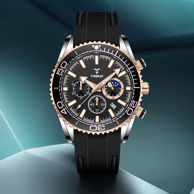 TYBERLEY Chronograph, Quarzuhr, Silikon, Schwarz, Herren - Bild 1