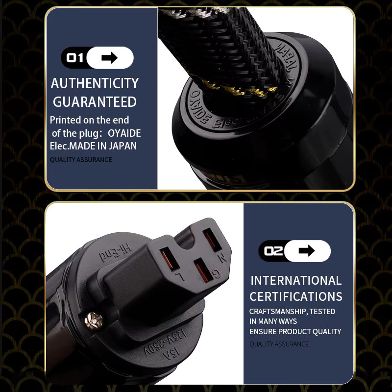 YYAUDIO HIFI Netzkabel mit Rhodium-beschichtetem Stecker und hochreinem OCC-Leiter in Schwarz - Bild 3
