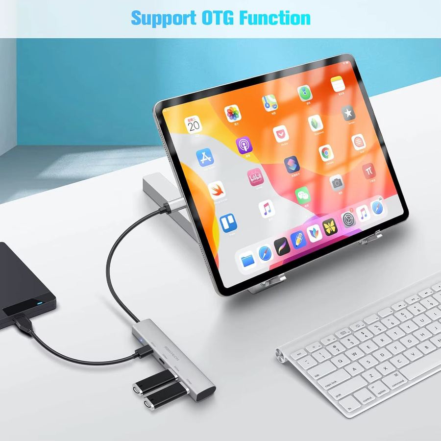 RSHTECH 4-Port USB-C 3.2 Gen 2 Hub mit 2 USB-C und 2 USB-A Anschlüssen, 10Gbps, tragbarer Aluminium USB-Verteiler für Laptop und MacBook, Silber - Bild 4