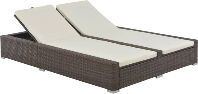 vidaXL Doppel-Sonnenliege aus Poly Rattan in Braun mit verstellbarer Kopfstütze und gepolsterten Kissen - Bild 1