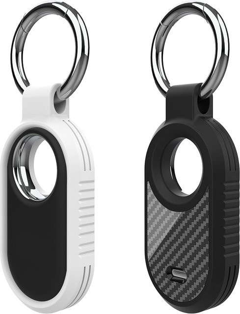 Schutzhülle im Carbon-Faser-Stil für Samsung Galaxy SmartTag 2 Locator, Schlüsselanhänger aus weichem Silikon und TPU, Schwarz - Bild 1
