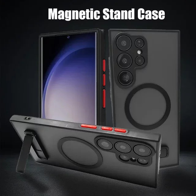 Magnetische Handyhülle mit Ständer für Samsung Galaxy S25 Ultra S24 Ultra S23 FE S26 Plus in Schwarz Matte Schlanke Standhülle - Bild 1