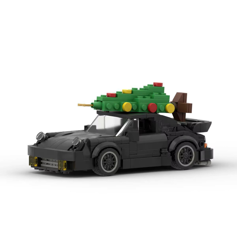 MOC Bausteine Set 911 Turbo Supercar mit Weihnachtsbaum Winter Serie in Schwarz - Bild 2