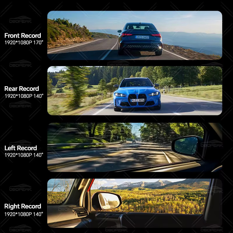 OBDPEAK D75 4-Kanal 11 Zoll Dashcam Rückspiegelkamera mit Dual-Objektiv, 1080P Full HD, Infrarot-Nachtsicht, WIFI und GPS in Schwarz - Bild 3
