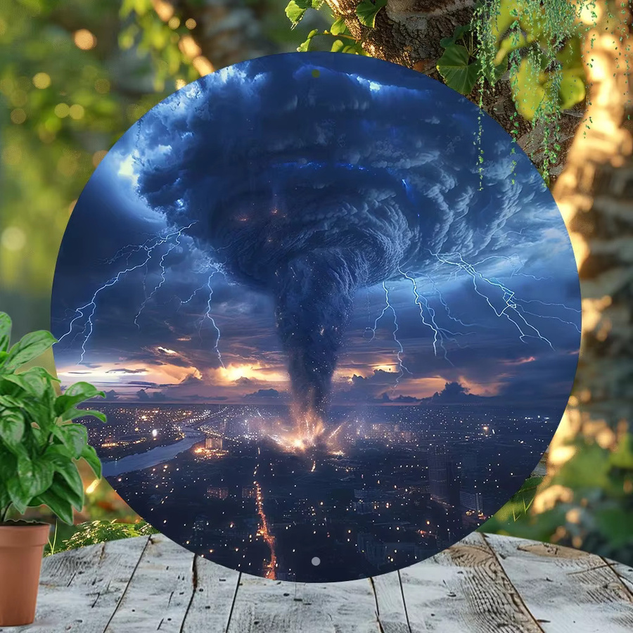 HELLOYOUNG Runder Tornado Wandaufkleber im Vintage-Stil aus Metall, Blau, Durchmesser: 20 cm - Bild 2