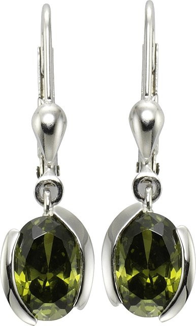 Zeeme Ohrringe 925 Silber, Zirkonia, olivefarben, Damen, 26 mm - Bild 1