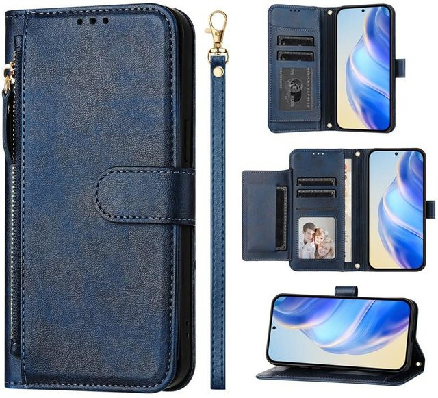 Xiaomi Flip Case für Redmi Note 11 Serie Leder Brieftasche mit Kartenfach und Reißverschluss in Blau - Bild 1