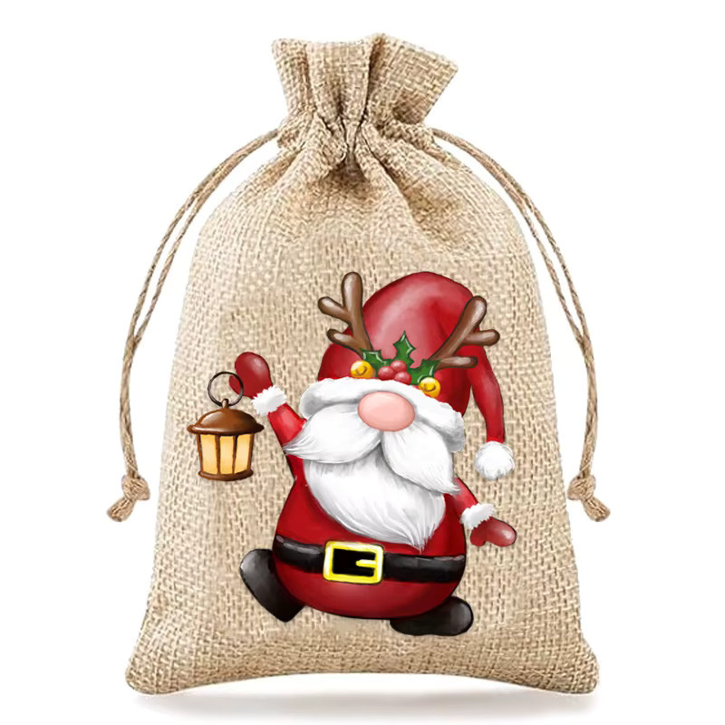 12 Stück Weihnachts-Geschenktüten aus Jute in Beige mit Kordelzug für Süßigkeiten und Weihnachtsfeiern - Bild 4